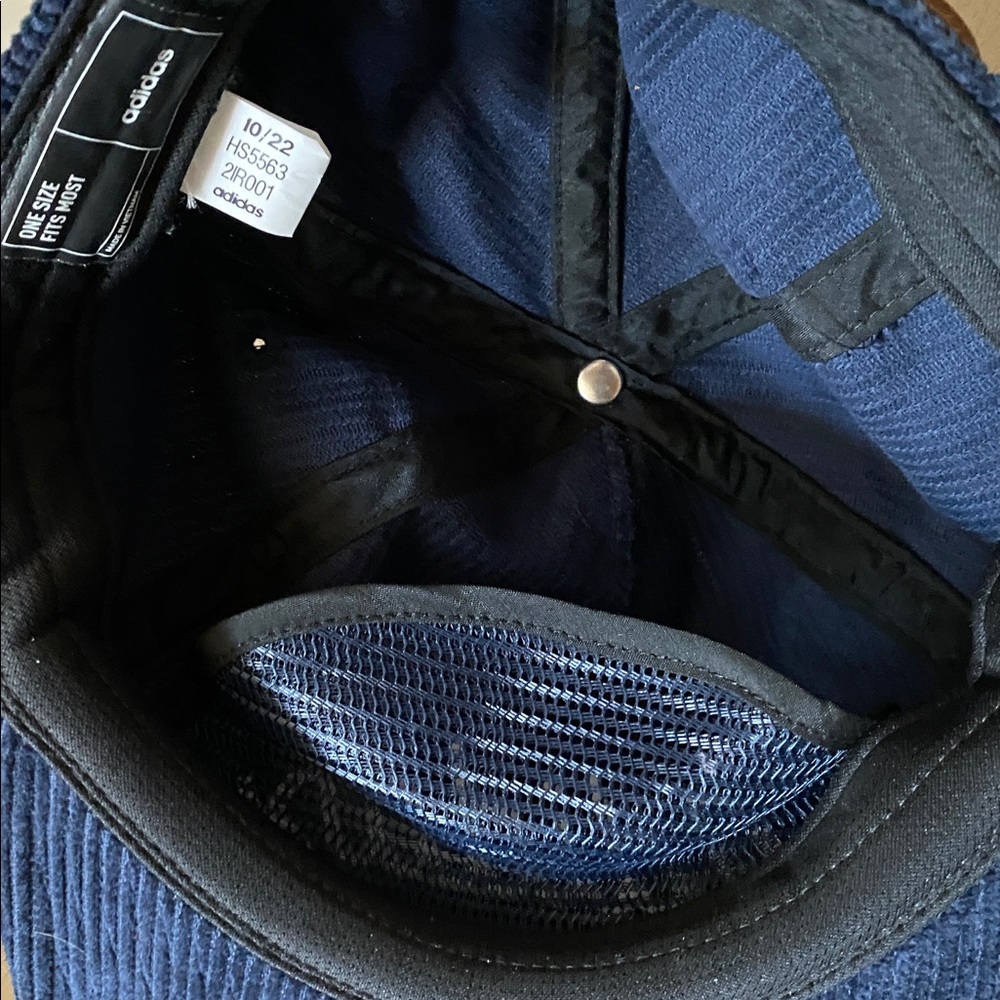 Adidas Golf Slideback Leather Cord Corduroy Hat Navy Blue OSFM Embroidered New - Picture 6 of 7